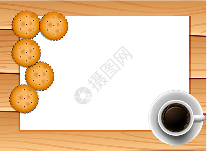 空杯子咖啡和饼干正方形卡通片绘画小吃杯子边界热饮饮料写作木板设计图片