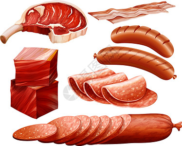 牛肉产品牛肉酱材料产品卡盘食物收藏肉类剪贴香肠热狗小吃设计图片