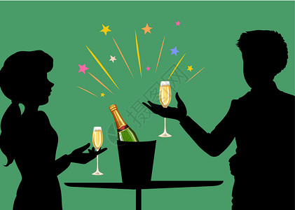 喝饮料人一起喝香槟的情侣男人酒精艺术插图夹子庆典夫妻女士白酒用餐设计图片