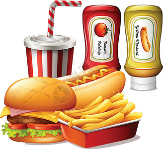 芝士热狗棒两种酱汁的快餐设计图片