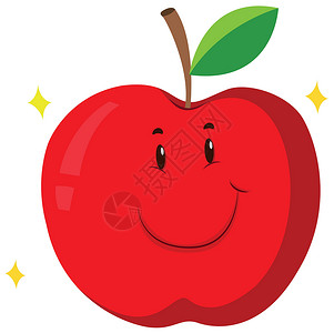 红苹果与快乐的脸表情绘画夹子情感食物烹饪叶子水果插图手势背景图片