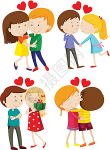 情人节的剪贴画爱情侣拥抱和亲吻设计图片