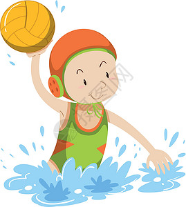 穿泳衣小男孩运动员做水球设计图片