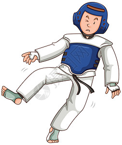 跆拳道学员穿蓝色衣服的人在练跆拳道设计图片