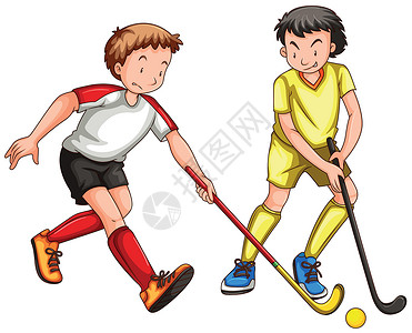 曲棍球女孩两个男人在玩地面曲棍球设计图片