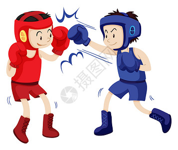 戴手套男孩蓝色和红色套装的拳击手设计图片