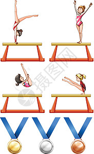 拿奖牌运动员体操和女子运动员设计图片