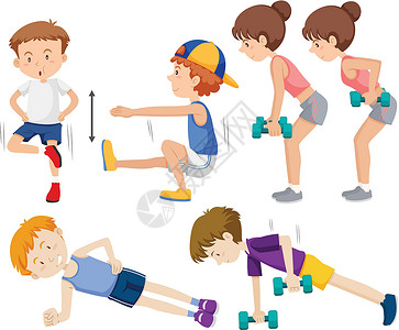 朋友圈拍照板一群人在做运动健身房哑铃肌肉弓步绘画夹子行动闲暇训练运动员设计图片