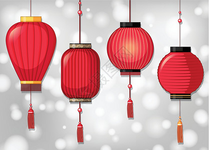 红色工艺灯笼四种设计的中国灯笼设计图片