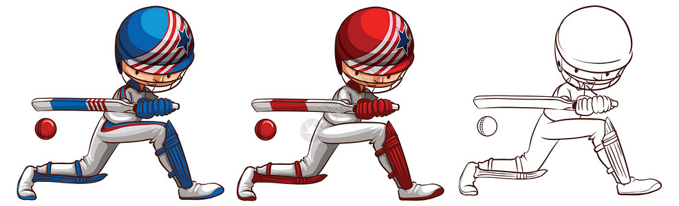 板球运动员的涂鸦角色运动闲暇玩家娱乐绘画小路蝙蝠乐趣蟋蟀夹子设计图片