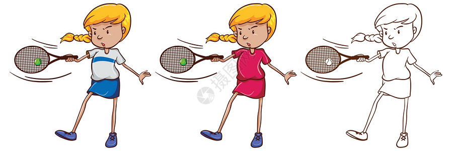 网球女孩三种不同绘画风格的女子网球运动员设计图片