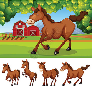 谷仓剪贴画农场里的马姿势国家绘画谷仓场地夹子收成动物插图农民设计图片