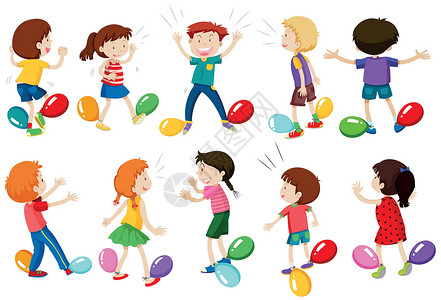 玩玩具的孩子孩子们玩气球踩踏游戏设计图片