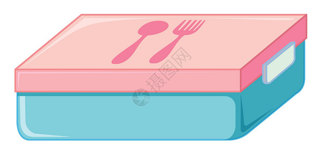 勺子叉子图标孤立在惠特上的孩子们的午餐盒设计图片