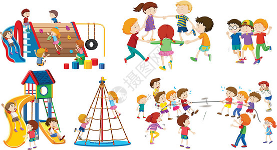操场活动一组孤立的孩子在游乐场设计图片