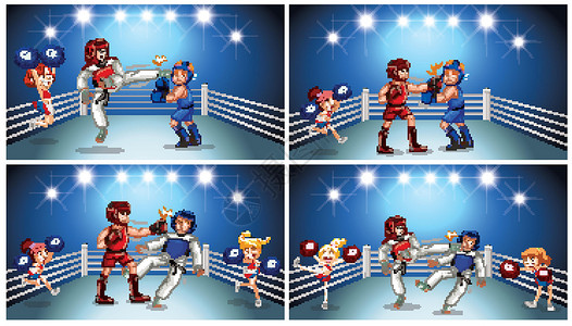 雷霆队比赛人们在擂台上打架的场景是设计图片