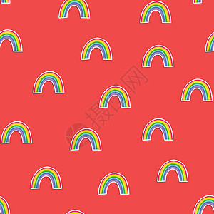 彩虹免抠素材时尚无缝图案与粉红色背景上的彩虹 邀请函 海报 卡片 织物 纺织品 织物的设计 婴儿的可爱假期插图 涂鸦风格设计图片