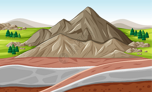 土地风景与大山和地下层的背景场面设计图片