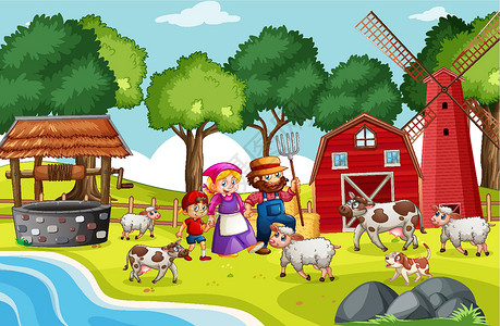 老农场农场童谣场景中的老麦克唐纳孩子们行动农业毛皮仓库动物孩子苗圃动物群童年设计图片