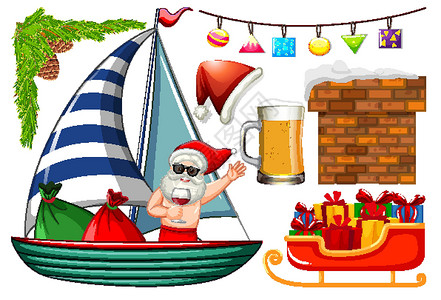 啤酒剪贴画圣诞节夏天的一组孤立对象艺术庆典礼物烟囱基督派对旅行夹子节日天气设计图片