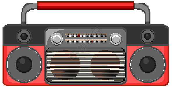 柜子上的收音机孤立在白色背景上的红色收音机音乐播放器设计图片