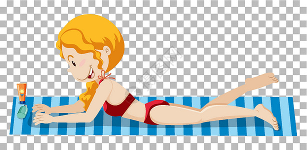 女孩在晒日光浴在沙滩垫上晒日光浴的女孩乐趣女性活动娱乐旅行天气快乐享受孩子床垫设计图片