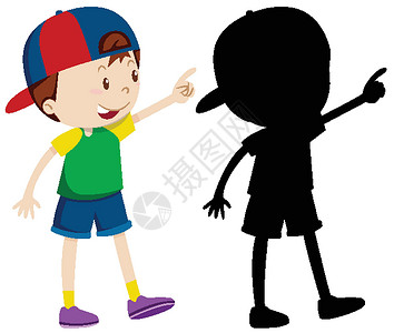 戴棒球帽的男孩可爱的男孩戴着彩色和剪影的帽子设计图片