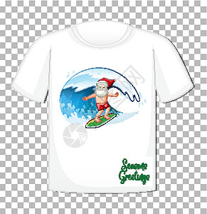 夏季花茶系列圣诞老人穿着夏季服装卡通人物 穿着 T 恤 在透明背景上被隔离插图框架衬衫天气小样孩子指示牌季节标识衣服设计图片