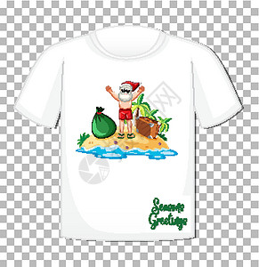 夏季花茶系列圣诞夏季主题中的圣诞老人卡通人物在透明背景上的 t 恤上天气卡通片框架收藏插图衣服展示海滩指示牌短袖设计图片