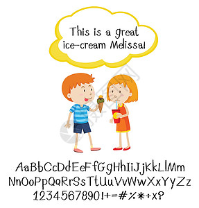 吃冰激凌的孩子人们在白色背景下行动的英语短语男人女孩语言男性时代女士食物女性冰淇淋青年设计图片