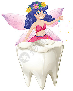 卡通小牙齿童话故事坐在白色背景上的牙齿卡通风格设计图片
