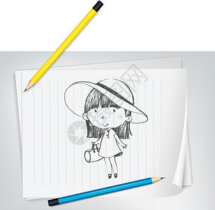 无辜之人戴帽子的可爱女孩女性黑与白内衬裙子青年引擎盖孩子卷曲卡通片阴影设计图片