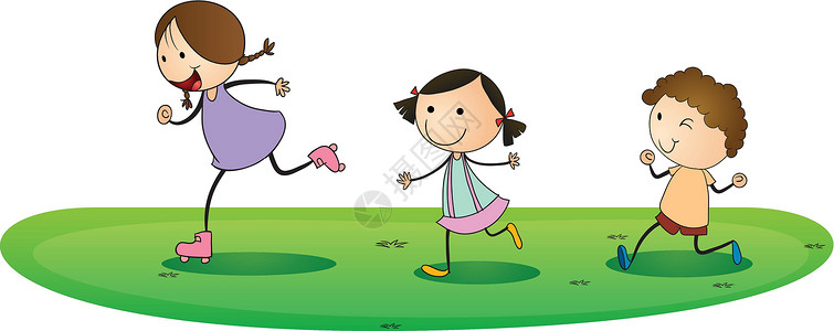 女孩奔跑制止孩子们在户外玩耍艺术慢跑跑步兄弟草地绘画享受朋友们女士男生设计图片