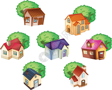 舱外作业各种房子材料蓝色紫色树木小木屋房屋平房花园窗户剪贴设计图片