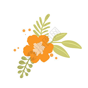 北欧式健走基于传统民间艺术装饰品的花粉集 孤立的橙色和绿色花朵 斯堪的纳维亚风格 瑞典挪威式 矢量插图 简单最小性元素玫瑰假期叶子绘画树叶设计图片