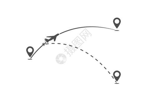 慢一点飞机在航线上从一点到另一点的飞行轨迹和航线变化的虚线高度雷达控制草图设计师飞机场空气衬垫航班路线设计图片