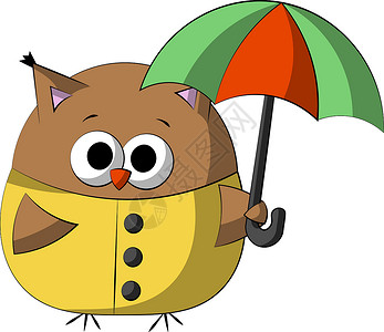 卡通伞用雨伞在雨衣上用雨伞戴可爱的卡通小猫头鹰 绘制彩色插图设计图片