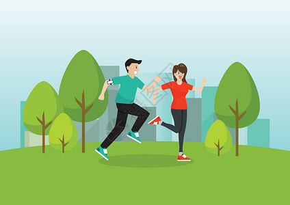 公園裡跑步人男人和女人在公共场合跑步训练成人女孩活动景观城市男性身体女性公园设计图片