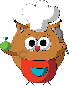厨师哈咪猫可爱的卡通猫头鹰厨师 在科罗拉多画插图设计图片