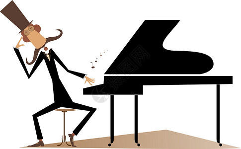 小钢琴思考钢琴家或作曲家和钢琴独立插图设计图片