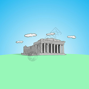 寺庙废墟雅典卫城手绘黑色线条插图 vecto设计图片