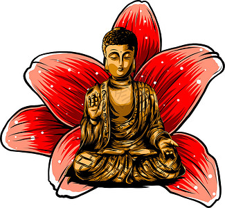 印度教寺庙佛坐在莲花背景矢量光环寺庙信仰宗教避难所精神插图艺术冥想上帝设计图片