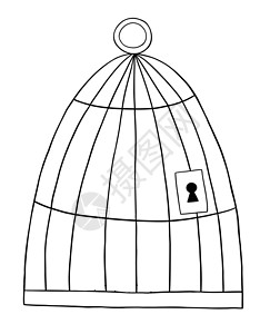 空鸟笼卡通矢量图的鸟 cag绘画自由艺术金属监狱生活笼子安全焦虑手绘设计图片