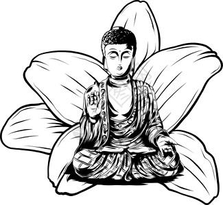 佛陀遗物佛坐在莲花背景矢量避难所精神信仰卡通片雕塑金子沉思艺术上帝光环设计图片