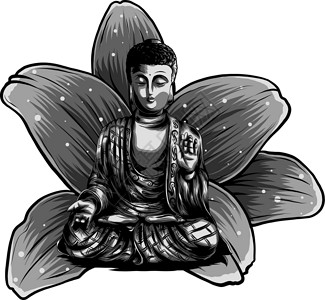 佛插画佛坐在莲花背景矢量文化金子艺术雕像宗教光环插图精神上帝咒语设计图片
