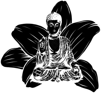 冥想插画佛坐在莲花背景矢量信仰上帝沉思寺庙艺术文化雕塑雕像宗教插图设计图片