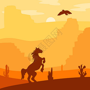 沙漠里仙人掌印刷打印牧场海报插图动物沙漠太阳国家日落旅行表演设计图片