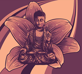 佛插画佛坐在莲花背景矢量文化卡通片冥想信仰光环咒语艺术沉思宗教精神设计图片