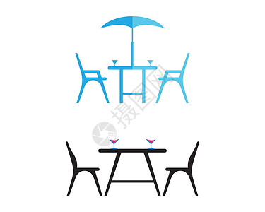 餐桌图标它制作图案桌椅符号椅子咖啡店红色卡通片圆形白色小酒馆帐篷插图用餐设计图片