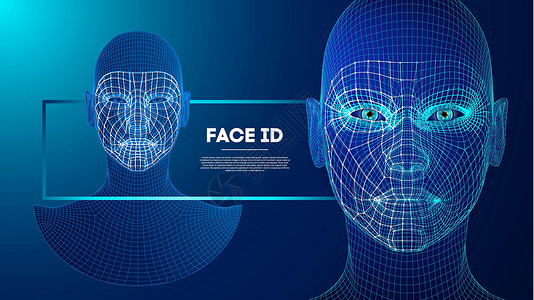 身份证扫描机器人蓝眼睛机器人与详细的虹膜和瞳孔 具有传感器和面部身份的面部识别概念  3D扫描验证探测扫描器人脸电脑商业数据技术软件鸢尾花设计图片